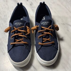 Sperry Canvas Sneakers in Navy with Tan Laces